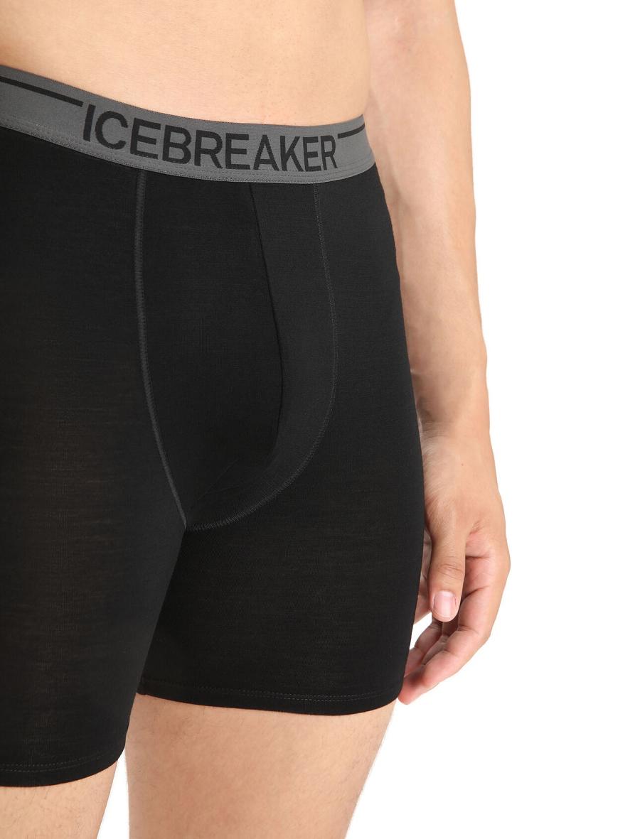 Black Men's Icebreaker Merino Anatomica Long Boxers Underwear | USA 1285TCEV